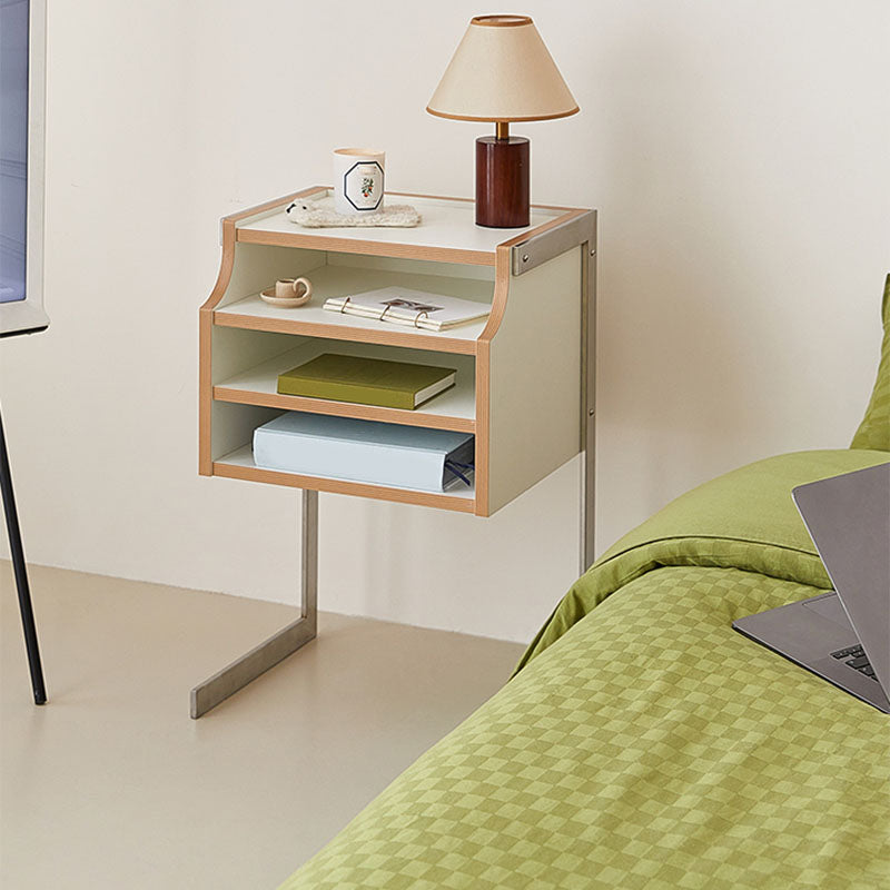Contemporary Wooden Bedside Cabinet with 4 Shelves for Bedroom