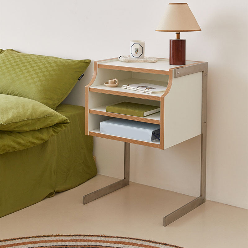 Contemporary Wooden Bedside Cabinet with 4 Shelves for Bedroom