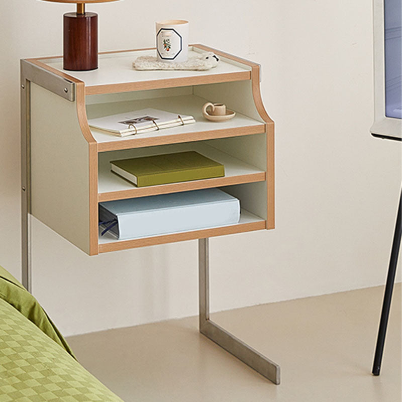 Contemporary Wooden Bedside Cabinet with 4 Shelves for Bedroom