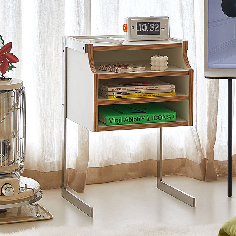 Contemporary Wooden Bedside Cabinet with 4 Shelves for Bedroom