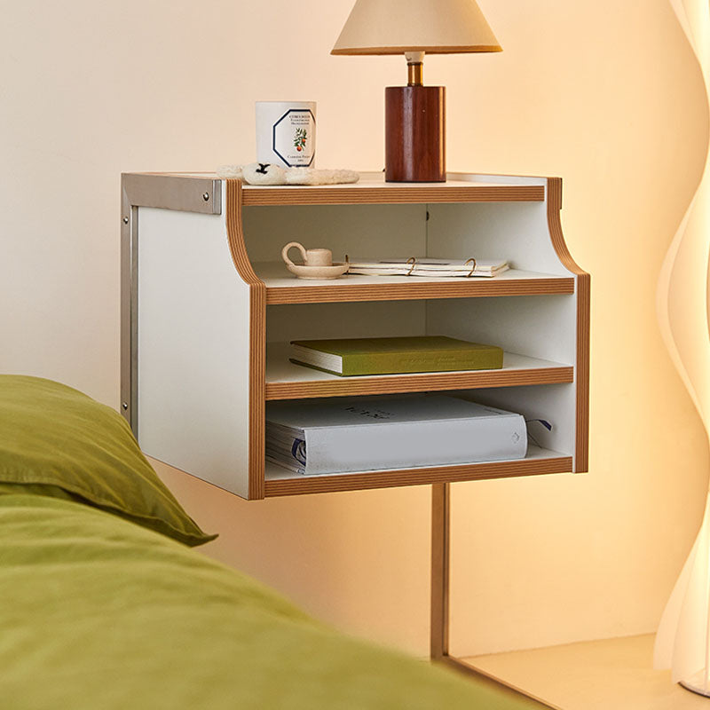 Contemporary Wooden Bedside Cabinet with 4 Shelves for Bedroom