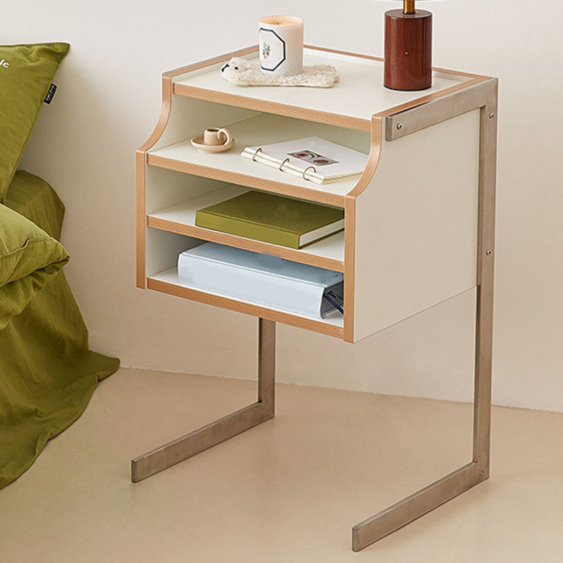 Contemporary Wooden Bedside Cabinet with 4 Shelves for Bedroom