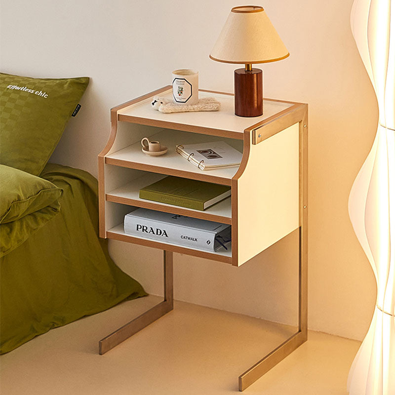 Contemporary Wooden Bedside Cabinet with 4 Shelves for Bedroom