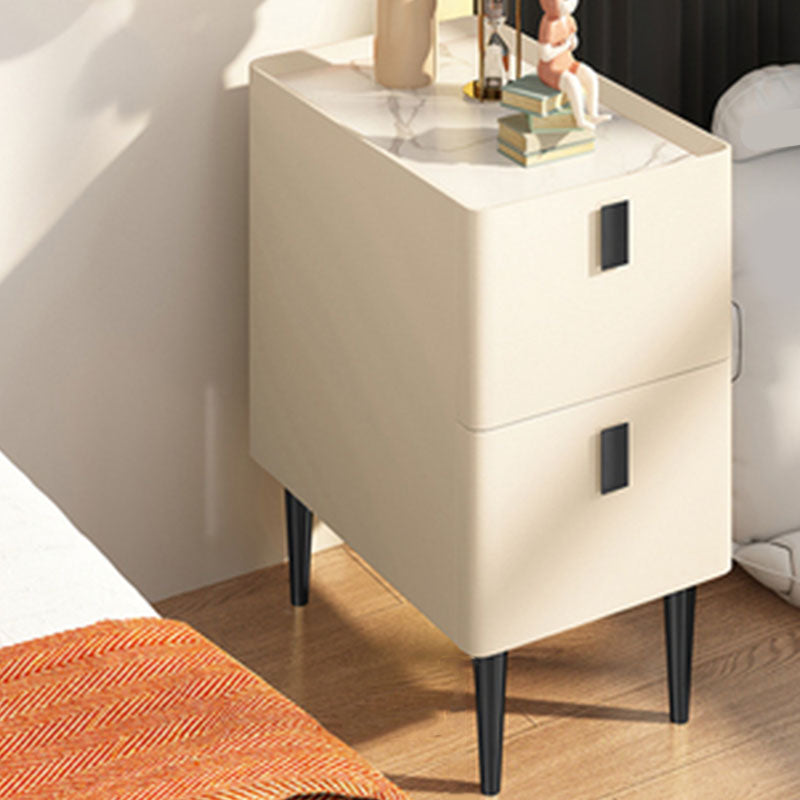 Contemporary Stone Bedside Cabinet with 2 Wood Drawers for Bedroom