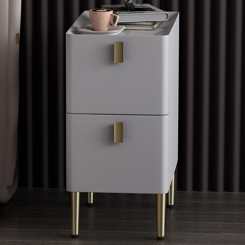 Contemporary Stone Bedside Cabinet with 2 Wood Drawers for Bedroom