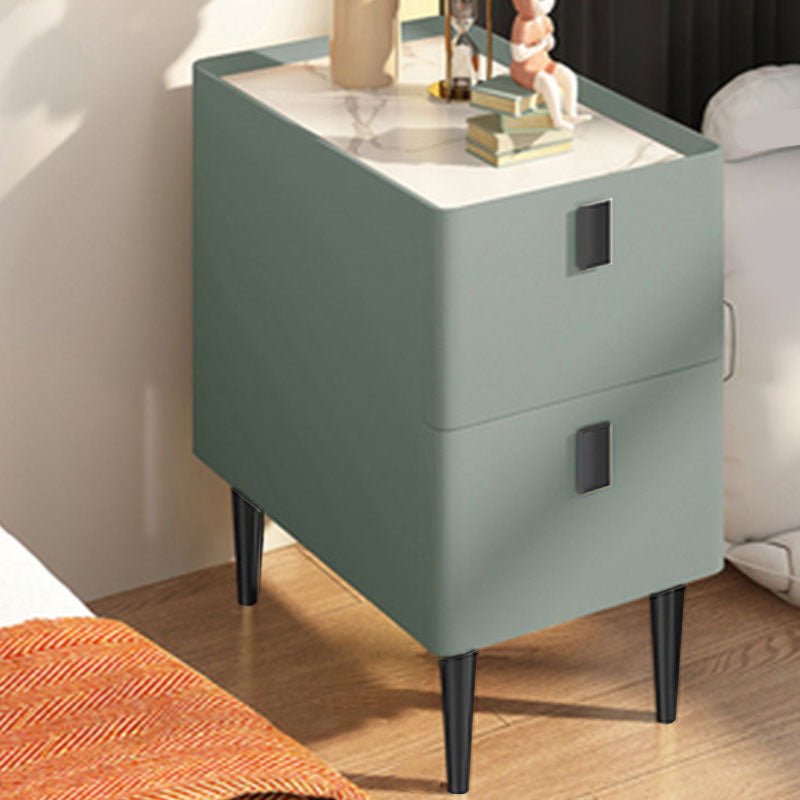 Contemporary Stone Bedside Cabinet with 2 Wood Drawers for Bedroom