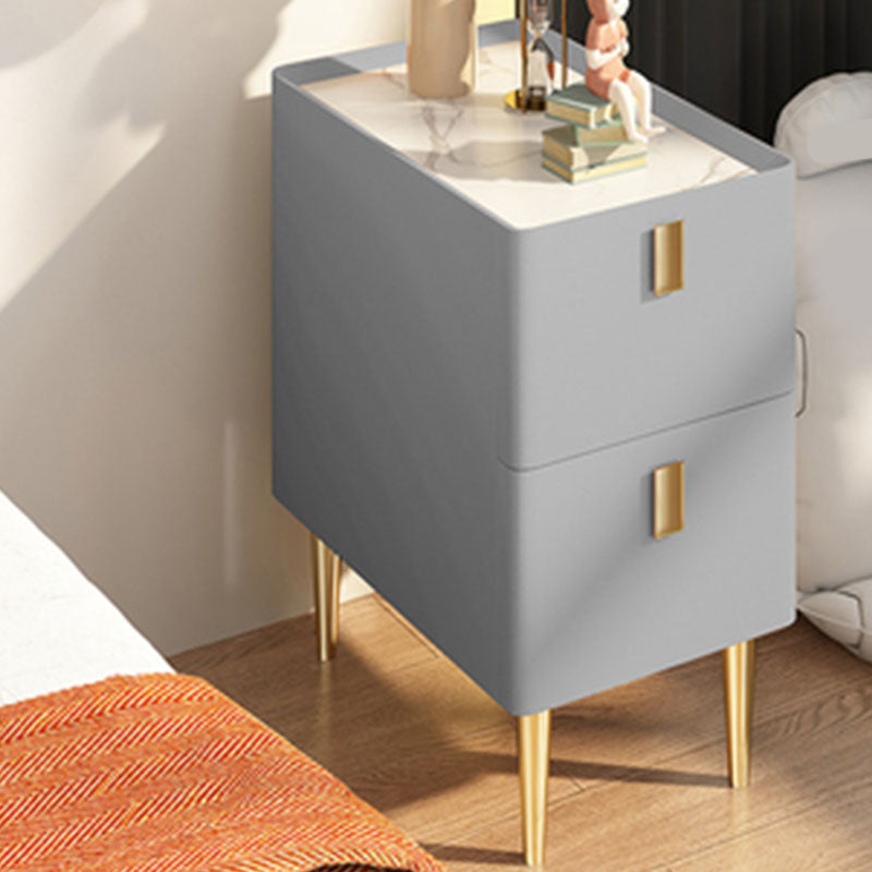 Contemporary Stone Bedside Cabinet with 2 Wood Drawers for Bedroom