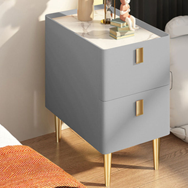 Contemporary Stone Bedside Cabinet with 2 Wood Drawers for Bedroom