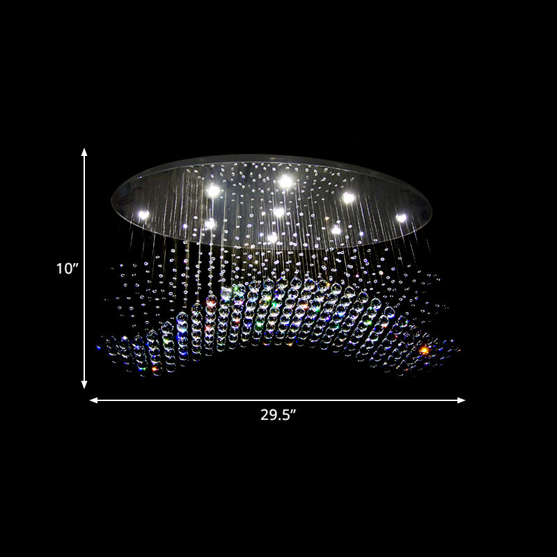 Lampada da soffitto a LED con sfera di cristallo Lampada da incasso moderna a cascata cromata per camera da letto