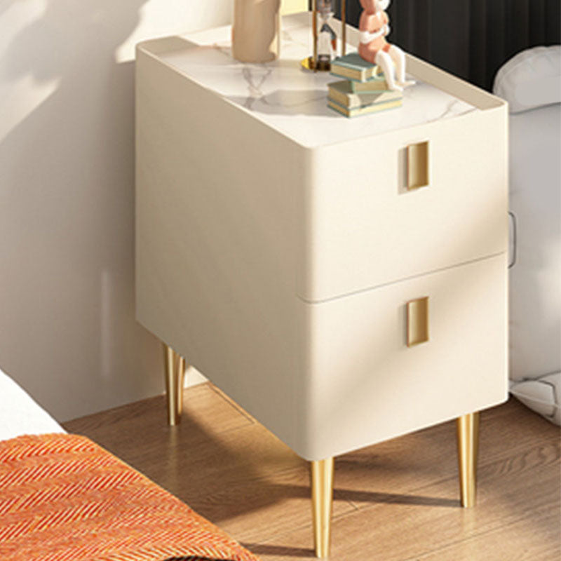 Contemporary Stone Bedside Cabinet with 2 Wood Drawers for Bedroom