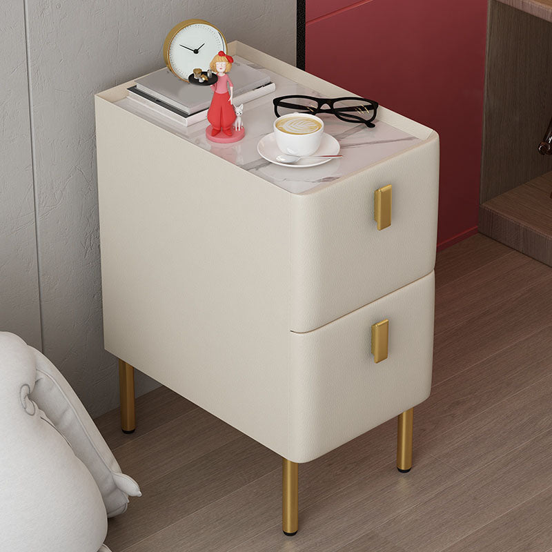 Contemporary Stone Bedside Cabinet with 2 Wood Drawers for Bedroom