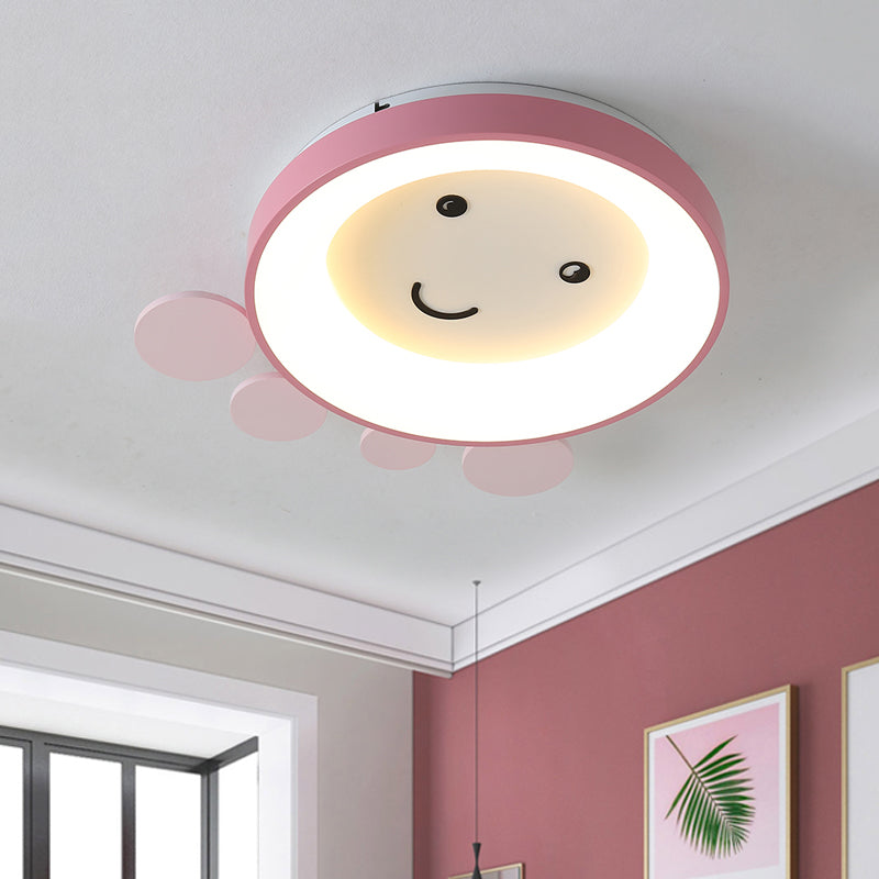 Nursery School LED Ceiling Lamp Kids Pink/Blue Flush Mount Light with Octopus Acrylic Shade