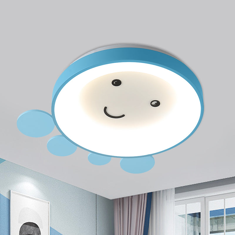 Nursery School LED Ceiling Lamp Kids Pink/Blue Flush Mount Light with Octopus Acrylic Shade