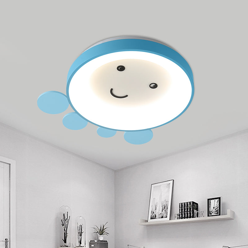 Nursery School LED Ceiling Lamp Kids Pink/Blue Flush Mount Light with Octopus Acrylic Shade