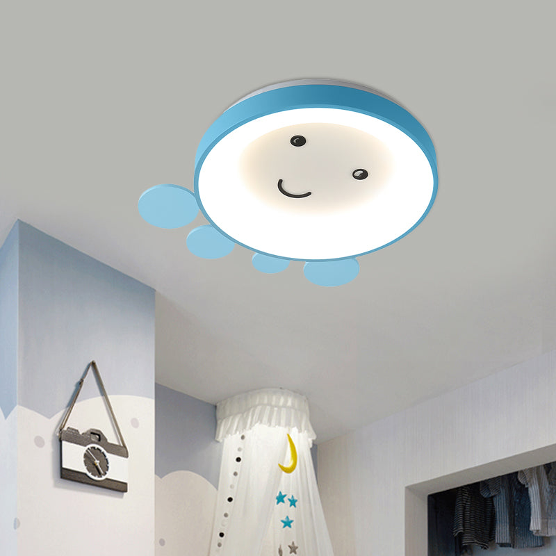 Nursery School LED Ceiling Lamp Kids Pink/Blue Flush Mount Light with Octopus Acrylic Shade