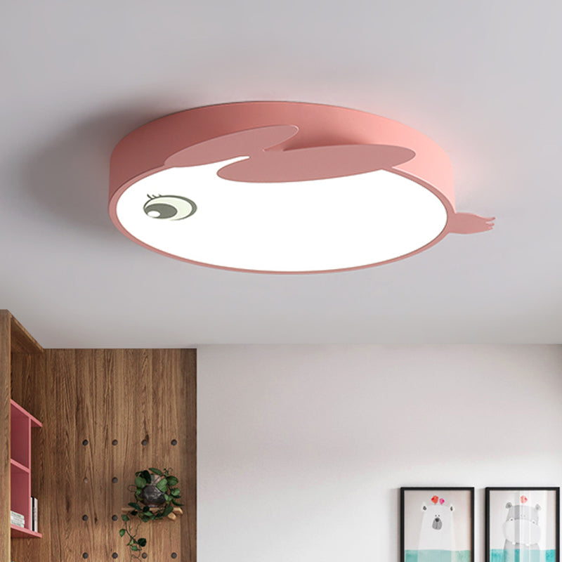 Cartoon Rabbit Acrilico Flush Light LED Close to Massimale Lighting Fixture in Blue / Pink for Child Room