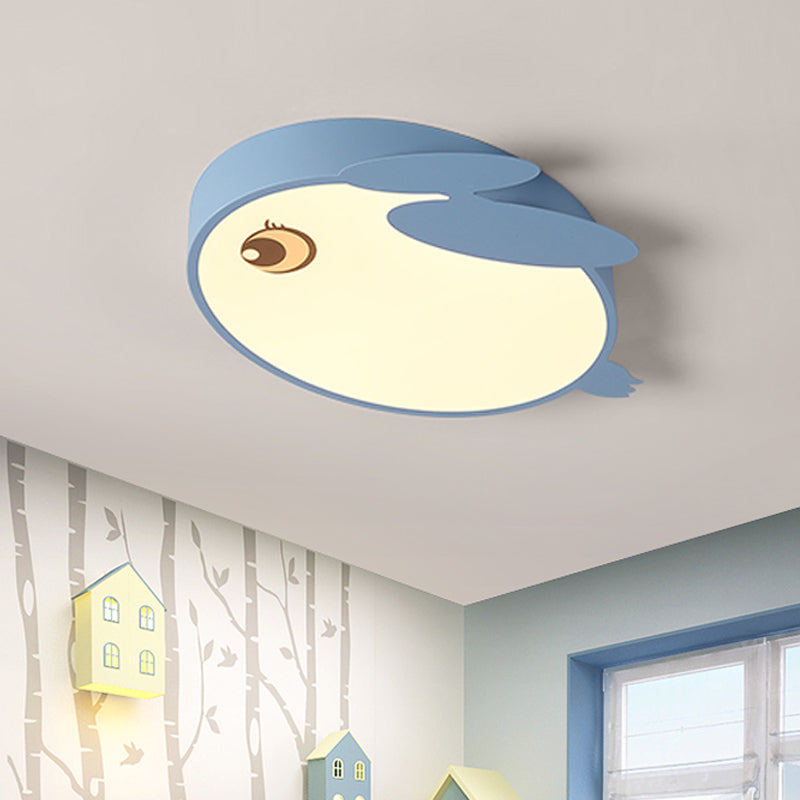 Cartoon Rabbit Acrylic Flush Light LED Close to Ceiling Lighting Fixture in Blue/Pink for Child Room