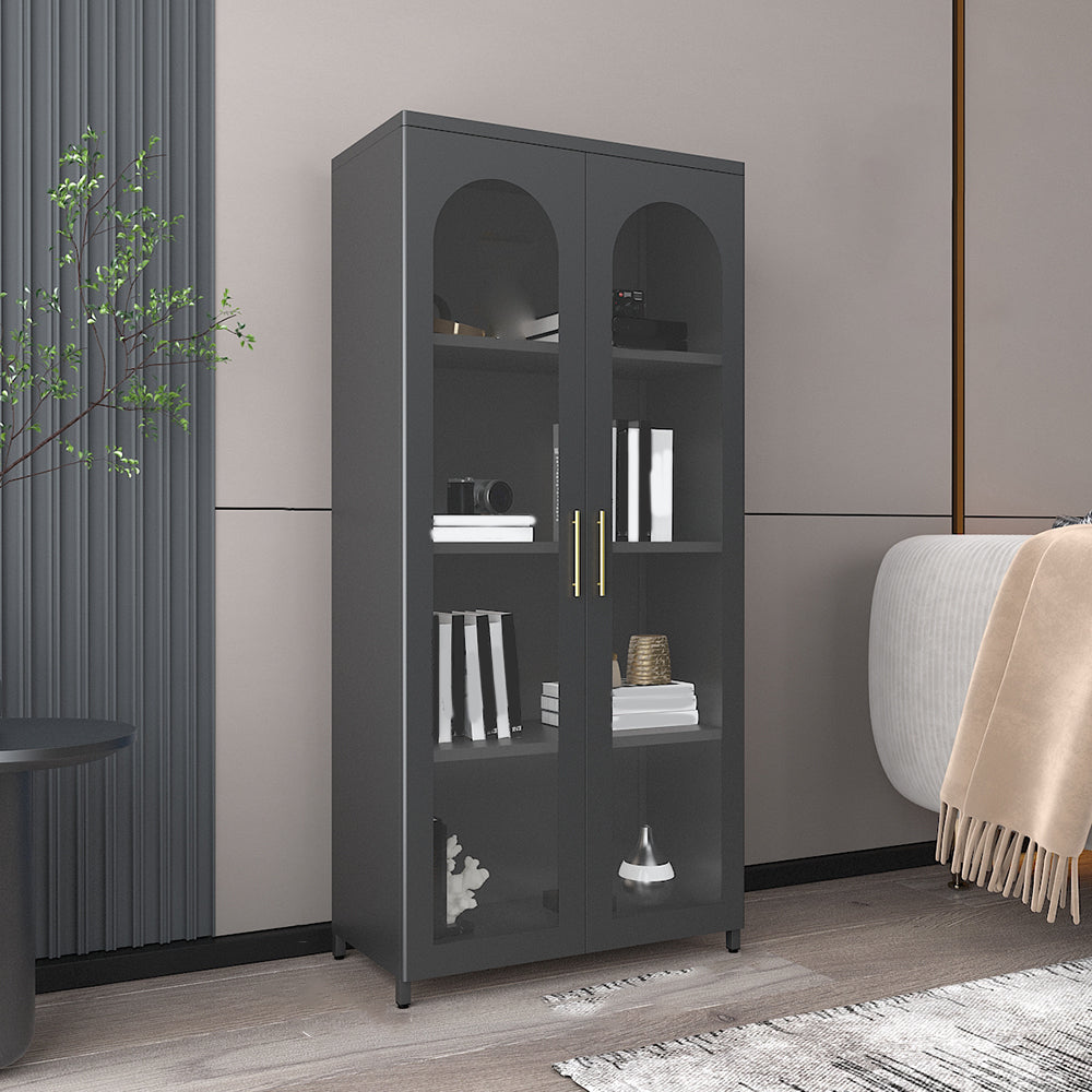 Modern Closed Back Bookshelf Standard Metal Bookcase with Shelves