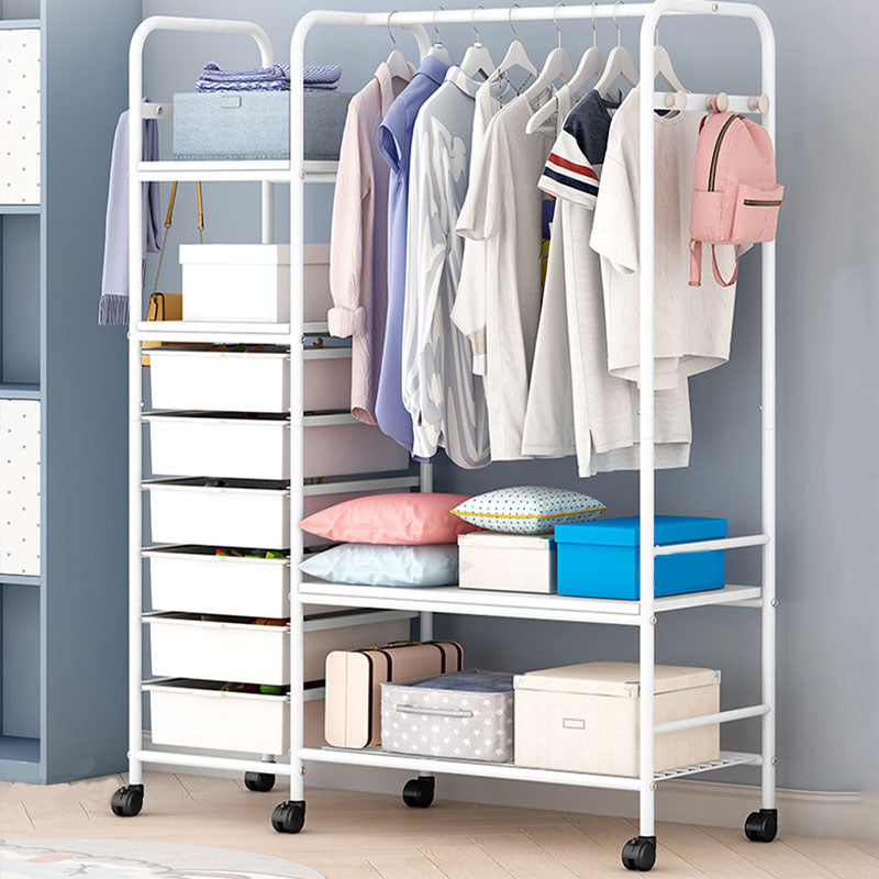 Modern Clothes Hanger Free Standing Solid Color Coat Rack with Storage Shelving