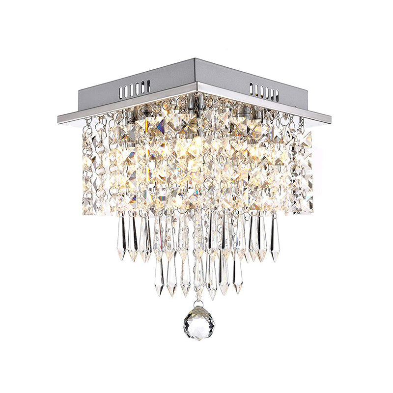 Tiered Square Living Room Flushmount Modernist Faceted Crystal LED Chrome Close to Ceiling Light