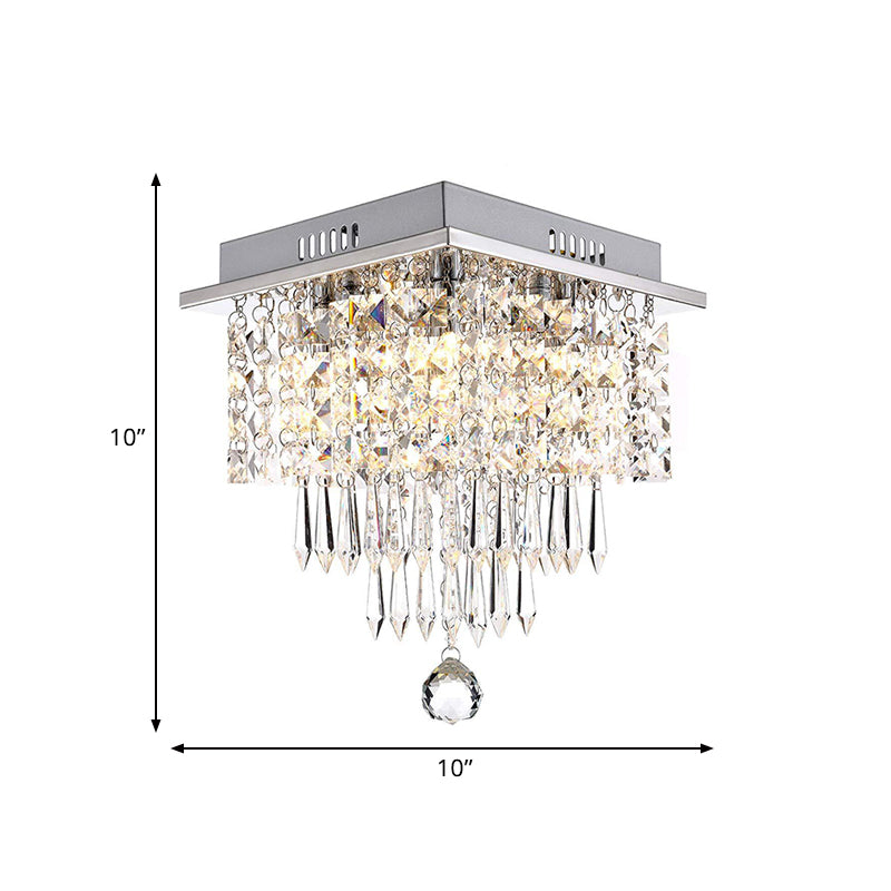 Tiered Square Living Room Flushmount Modernist Faceted Crystal LED Chrome Close to Ceiling Light