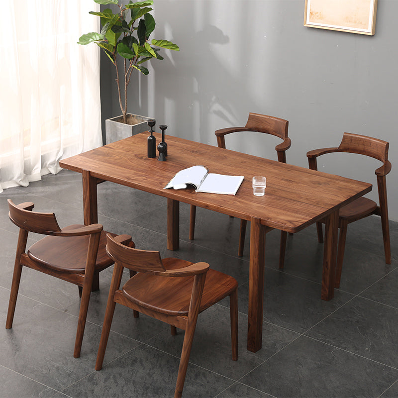 Brown Walnut Wood 1/5 Pcs Dinette Set with Rectangle Dining Table and Wooden Chairs