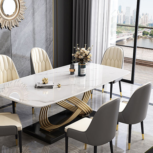 1/5/7 Pcs Dining Set with Glossy White Stone Dinette Table and Padded Chairs