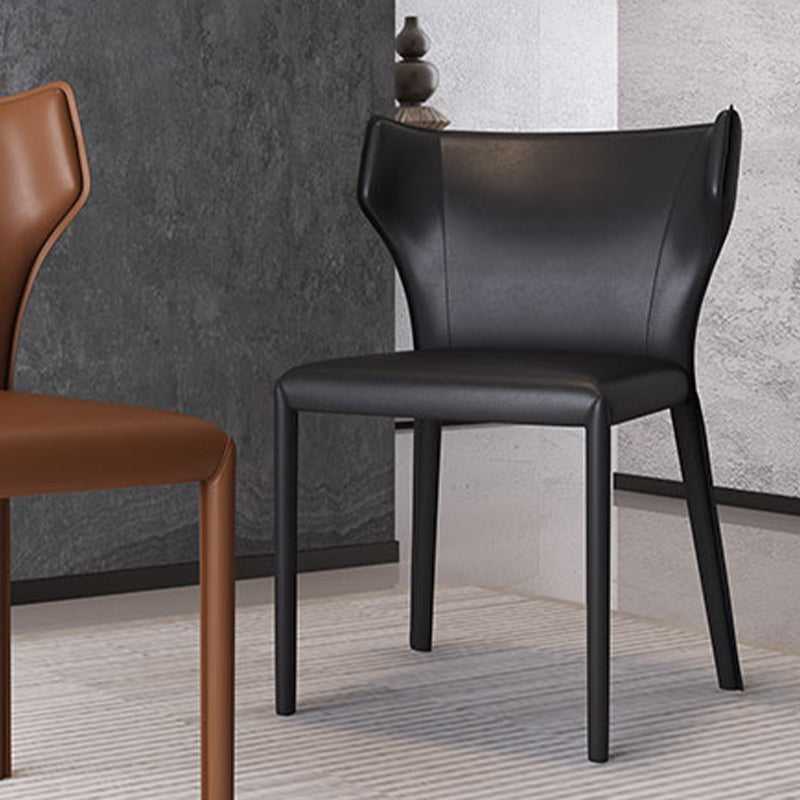 Modern Matte Finish Leather Side Chair with Wingback for Dining Room