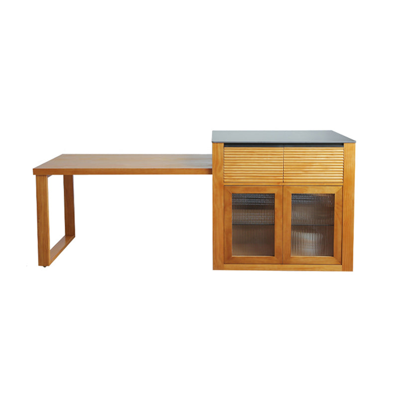 Modern Kitchen Island Table with Drawers and Glass Storage Cabinet