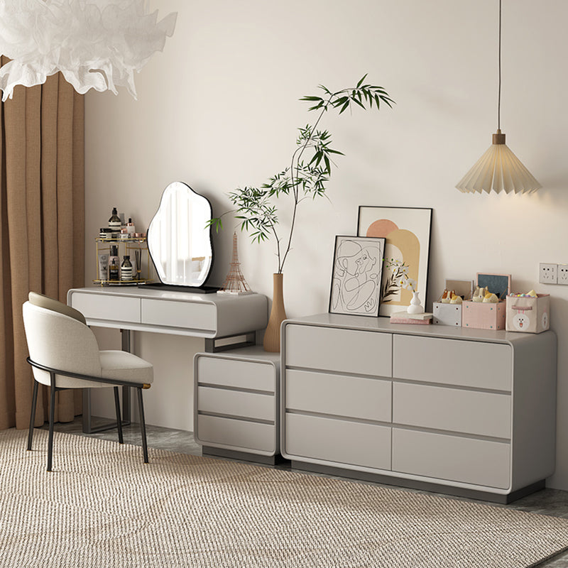 Gray Contemporary Bedroom Wooden With Drawer Lighted Mirror Make-up Vanity