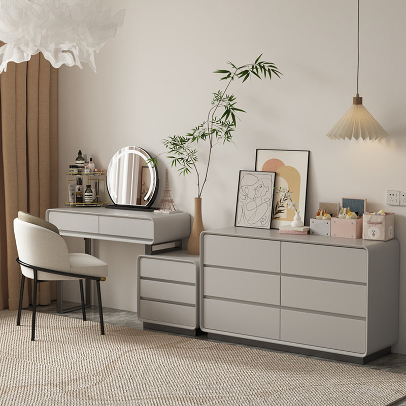 Gray Contemporary Bedroom Wooden With Drawer Lighted Mirror Make-up Vanity