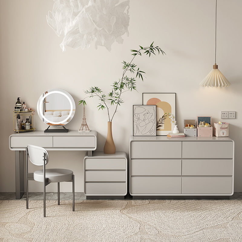 Gray Contemporary Bedroom Wooden With Drawer Lighted Mirror Make-up Vanity