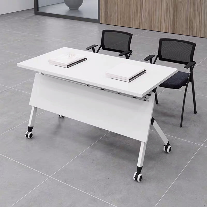 Rectangular Shaped Folding Writing Desk Wood with Metal Legs in White