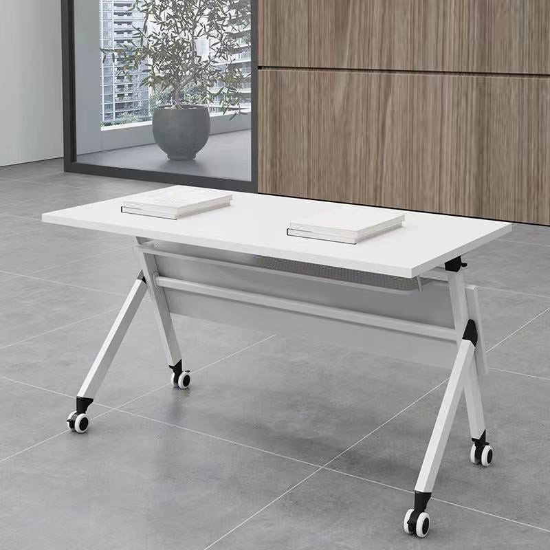 Rectangular Shaped Folding Writing Desk Wood with Metal Legs in White