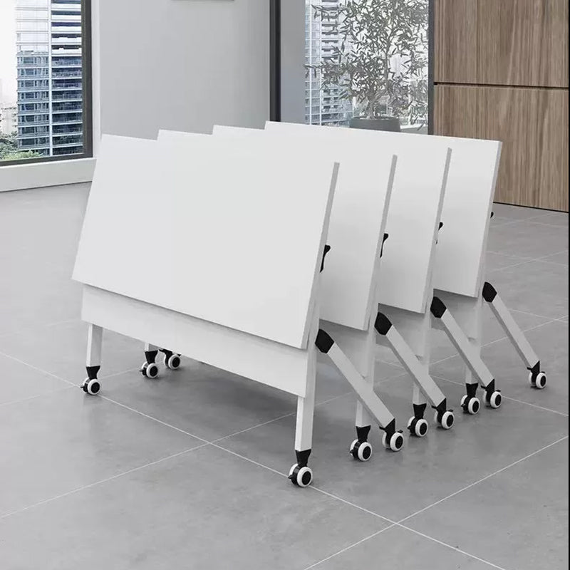 Rectangular Shaped Folding Writing Desk Wood with Metal Legs in White