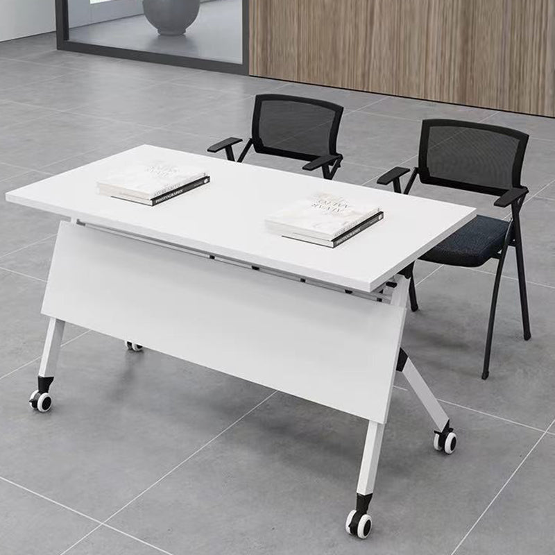 Rectangular Shaped Folding Writing Desk Wood with Metal Legs in White