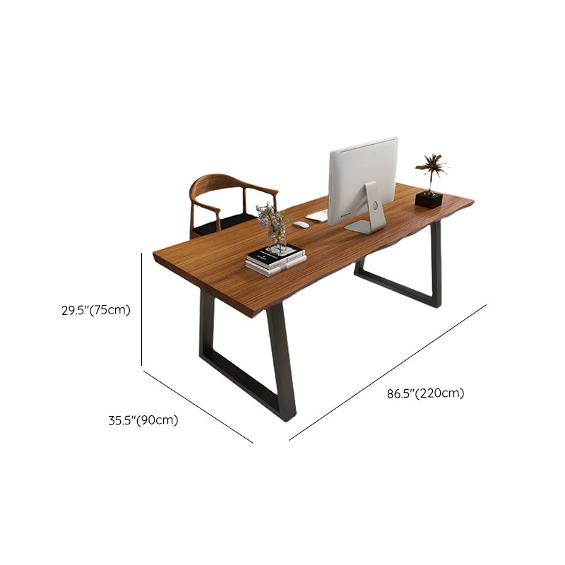 Rectangular Shaped Brown Office Desk with Black Legs for Office