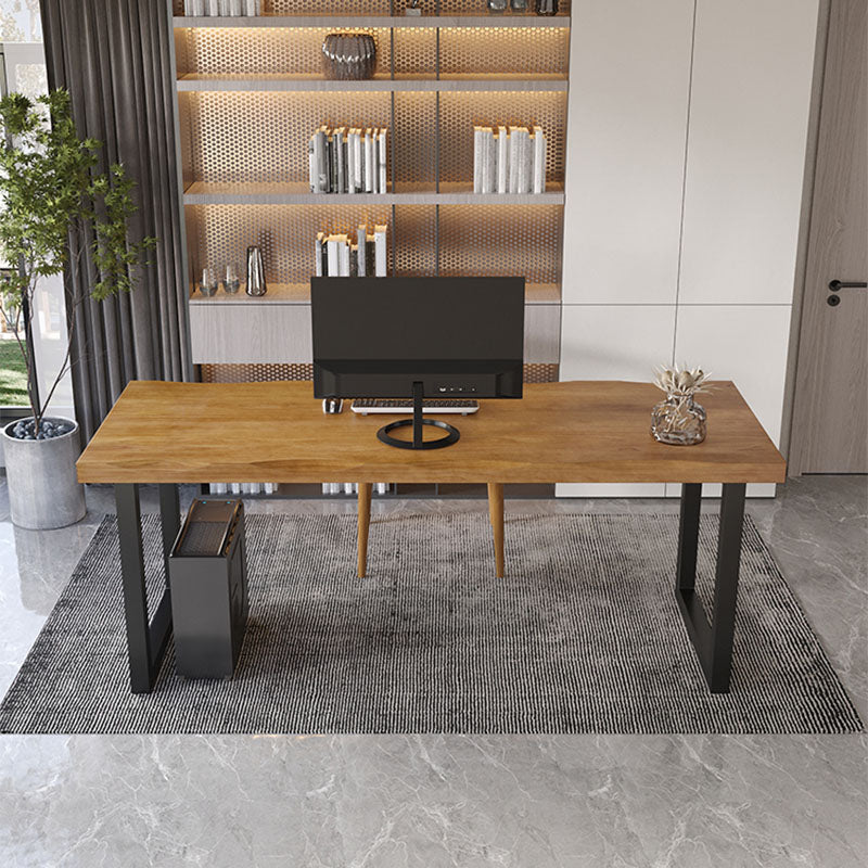 Rectangular Shaped Office Writing Desk Pine with 2 Legs in Brown