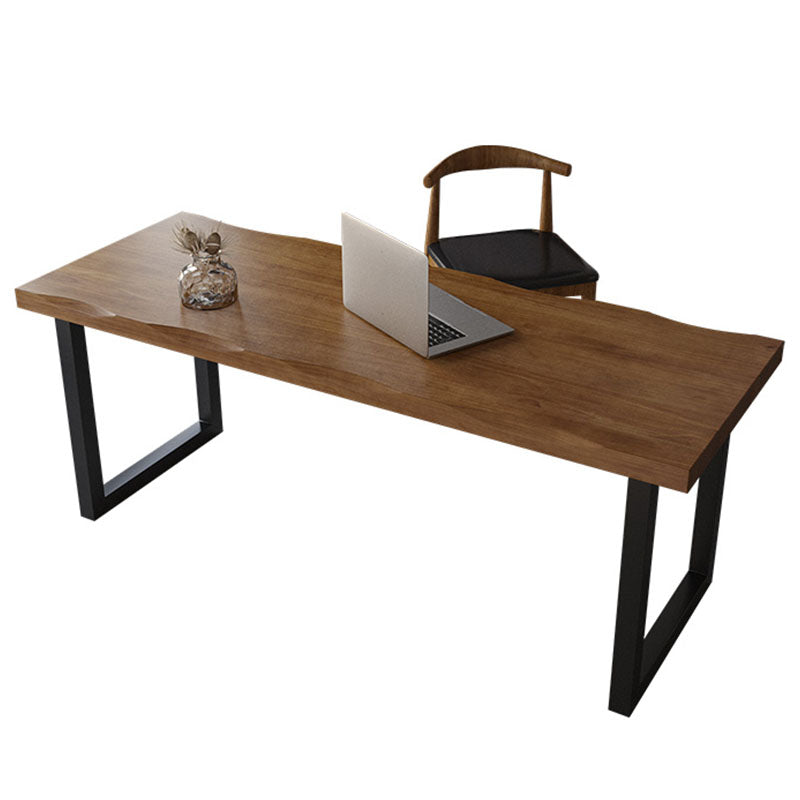 Rectangular Shaped Office Writing Desk Pine with 2 Legs in Brown