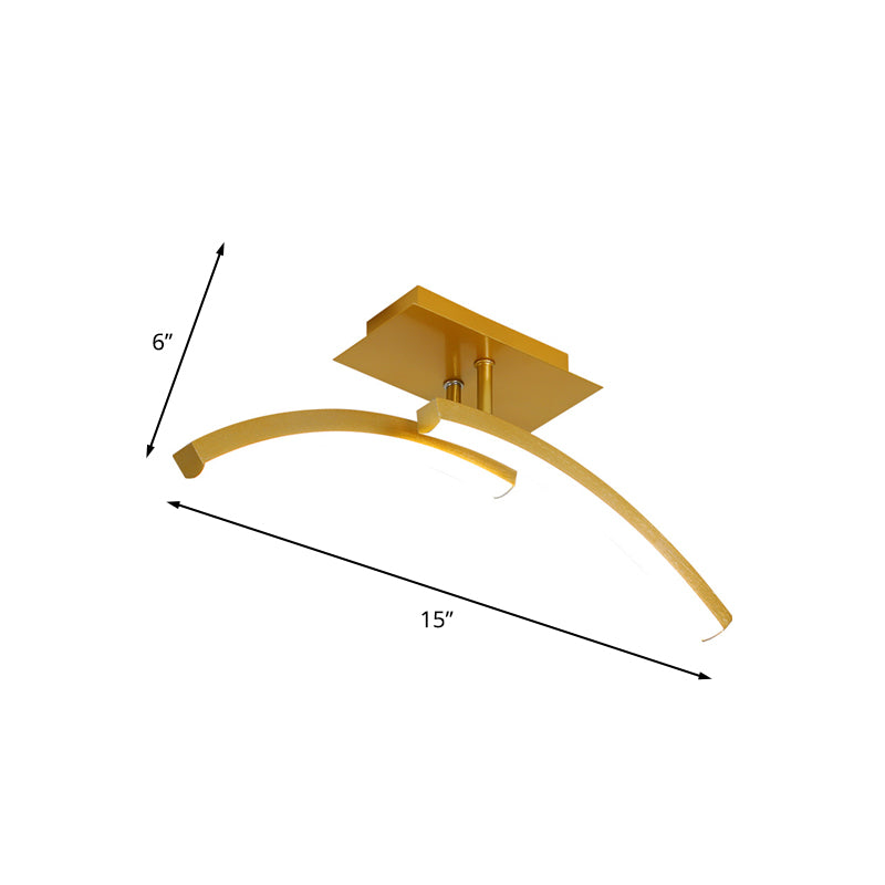 Minimal Dual Arc Semi Flush Mount Lamp Acrylic LED Corridor Flush Lighting in Gold, Warm/White Light