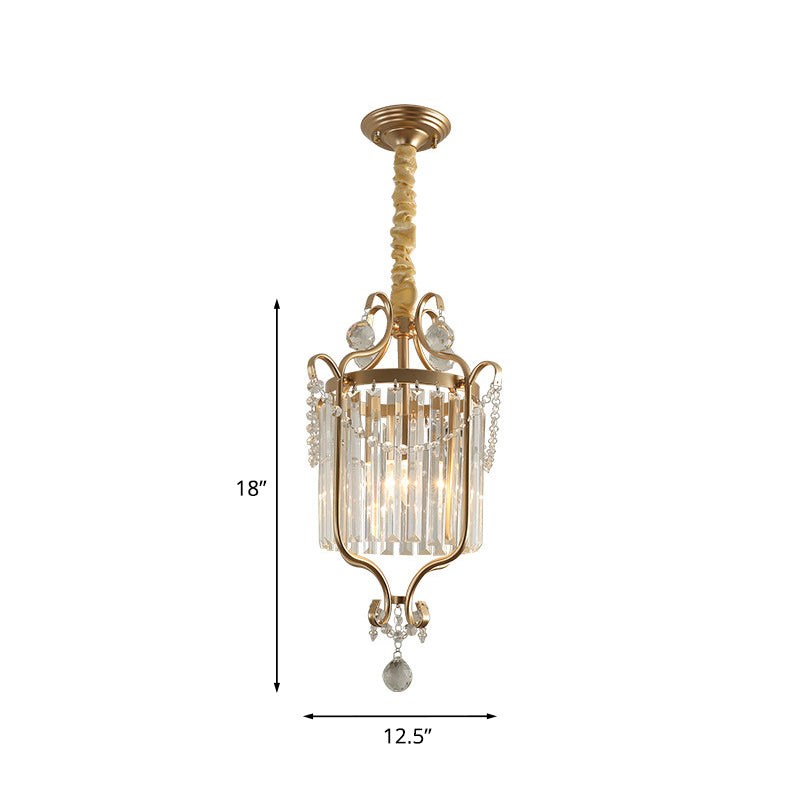 Lampada cilindrica K9 Strip Crystal Hanging Country Style 1 Testa Dining Room Down Lighting Ciondolo in oro