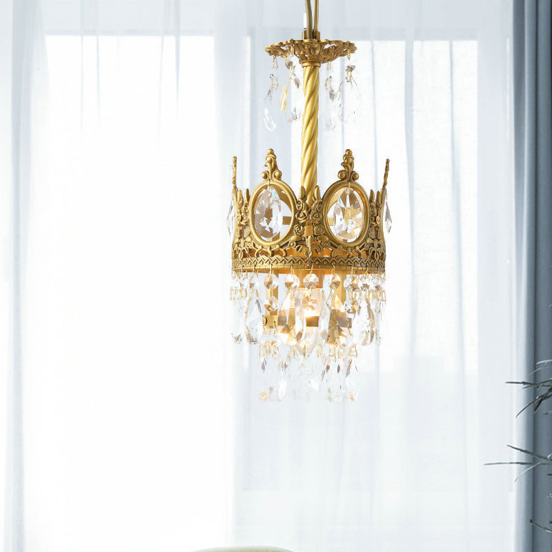 1 Glühbirnen -Facetten -Kristall -Tröpfchen -Anhänger Vintage Gold Crown Wohnzimmer Decke Hängende Licht