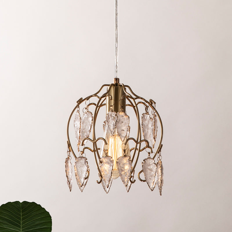 Crystal Flowerbud Pendule Light Vintage Single Bedside Suspension Pendentif en laiton antiquité