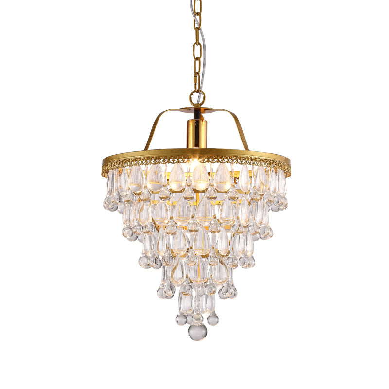 Conical Crystal Teardrop LED Pendant Contemporary Dining Table Suspension Lighting with Gold Trim