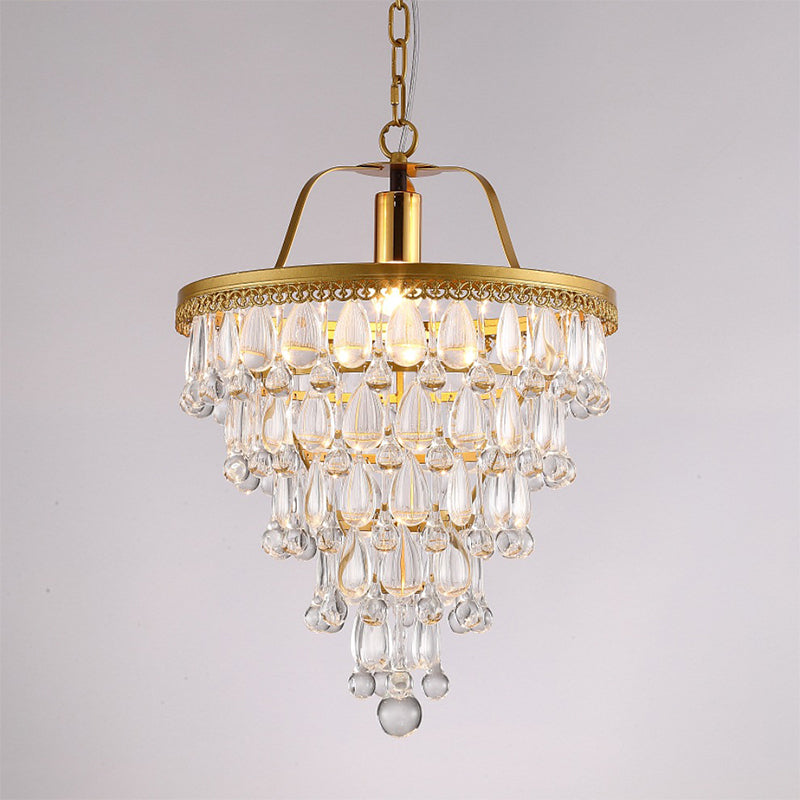 Conical Crystal Teardrop LED Pendant Contemporary Dining Table Suspension Lighting with Gold Trim