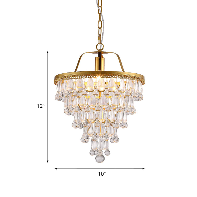 Conical Crystal Teardrop LED Pendant Contemporary Dining Table Suspension Lighting with Gold Trim