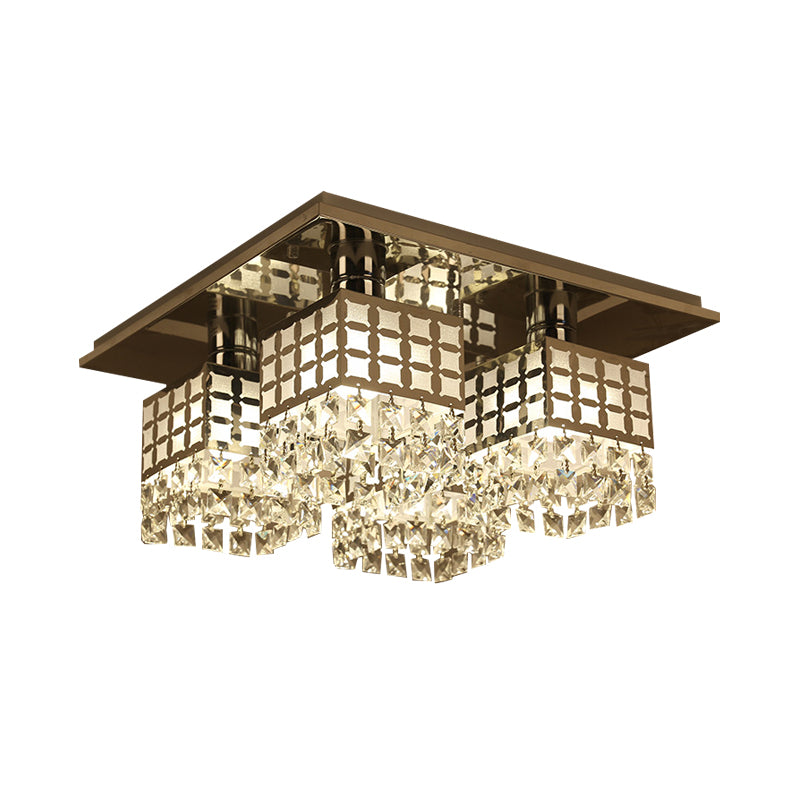 8 cabezas Semi Flush Monte contemporáneo Square Clear Crystal Techo montado en plata