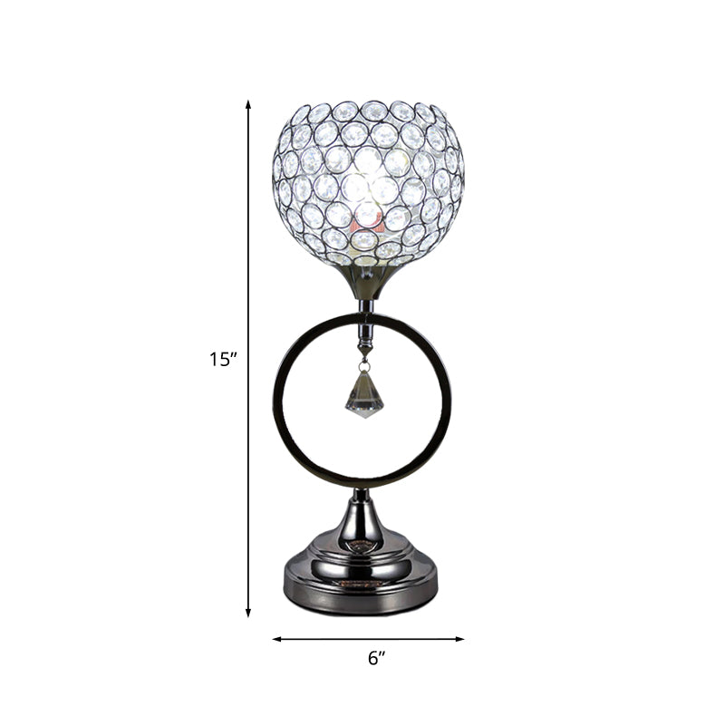 Silver Dome Hollowed Out Table Lamp Modern Crystal 1-Light Bedside Nightstand Light with Ring Base