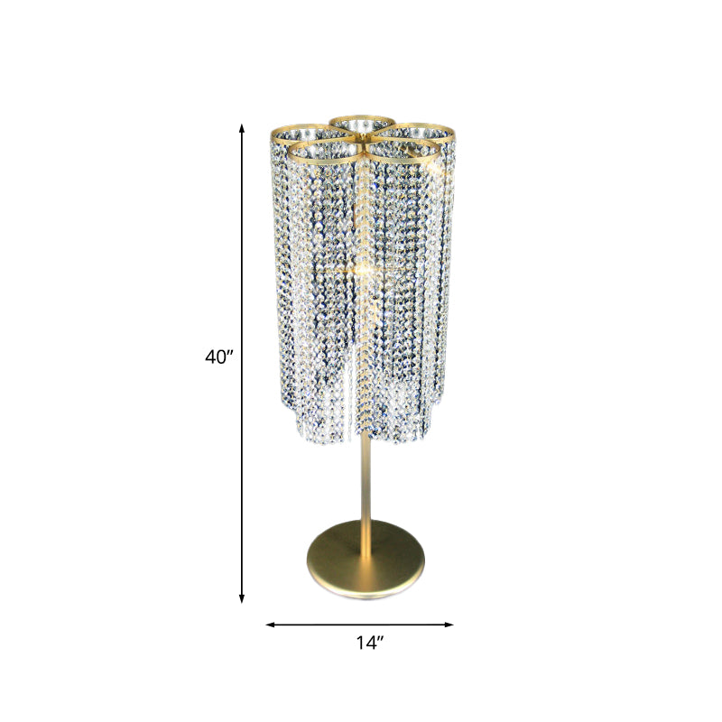 Crystal Beaded Tassel Drape Table Light Modernist 1-Light Hotel Night Stand Lamp in Gold