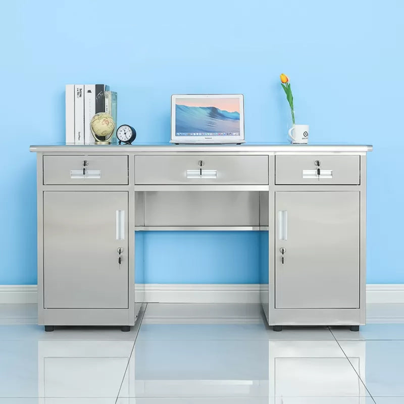 Rectangular Shaped Silver Office Writing Desk Stainless Steel with Metal Legs